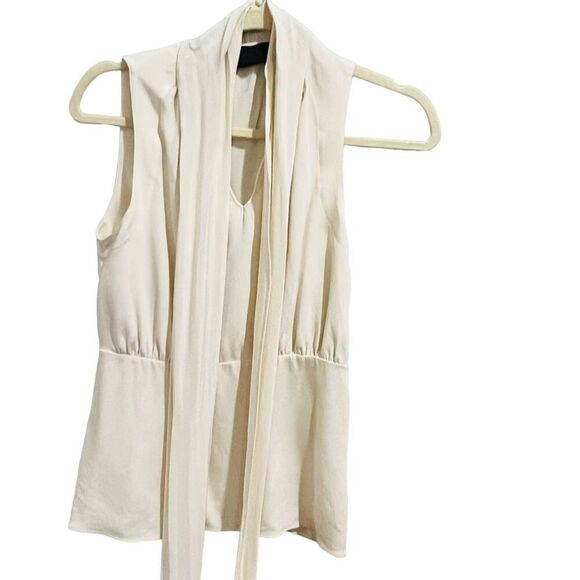 Derek Lam Cream Silk Sleeveless Fringe Tie Blouse Top Size 4 IT 40 - Picture 5 of 13